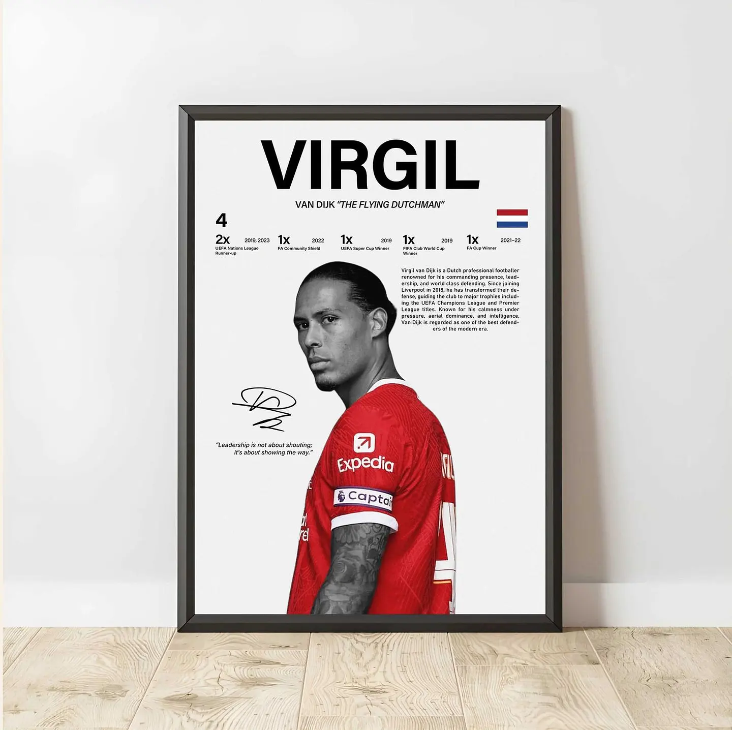 Cuadro Virgil van Dijk Fútbol Liverpool Muralla Defensiva + Marco 2