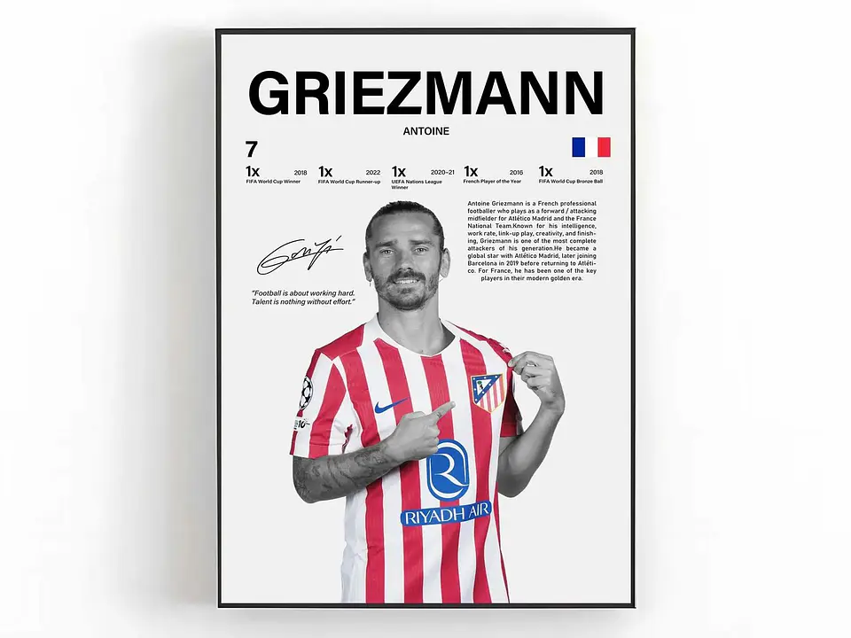 Cuadro Antoine Griezmann Fútbol Atlético de Madrid + Marco 1