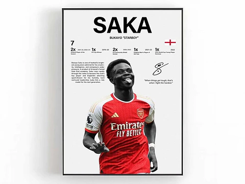 Cuadro Bukayo Saka Fútbol Arsenal Estrella Inglesa + Marco