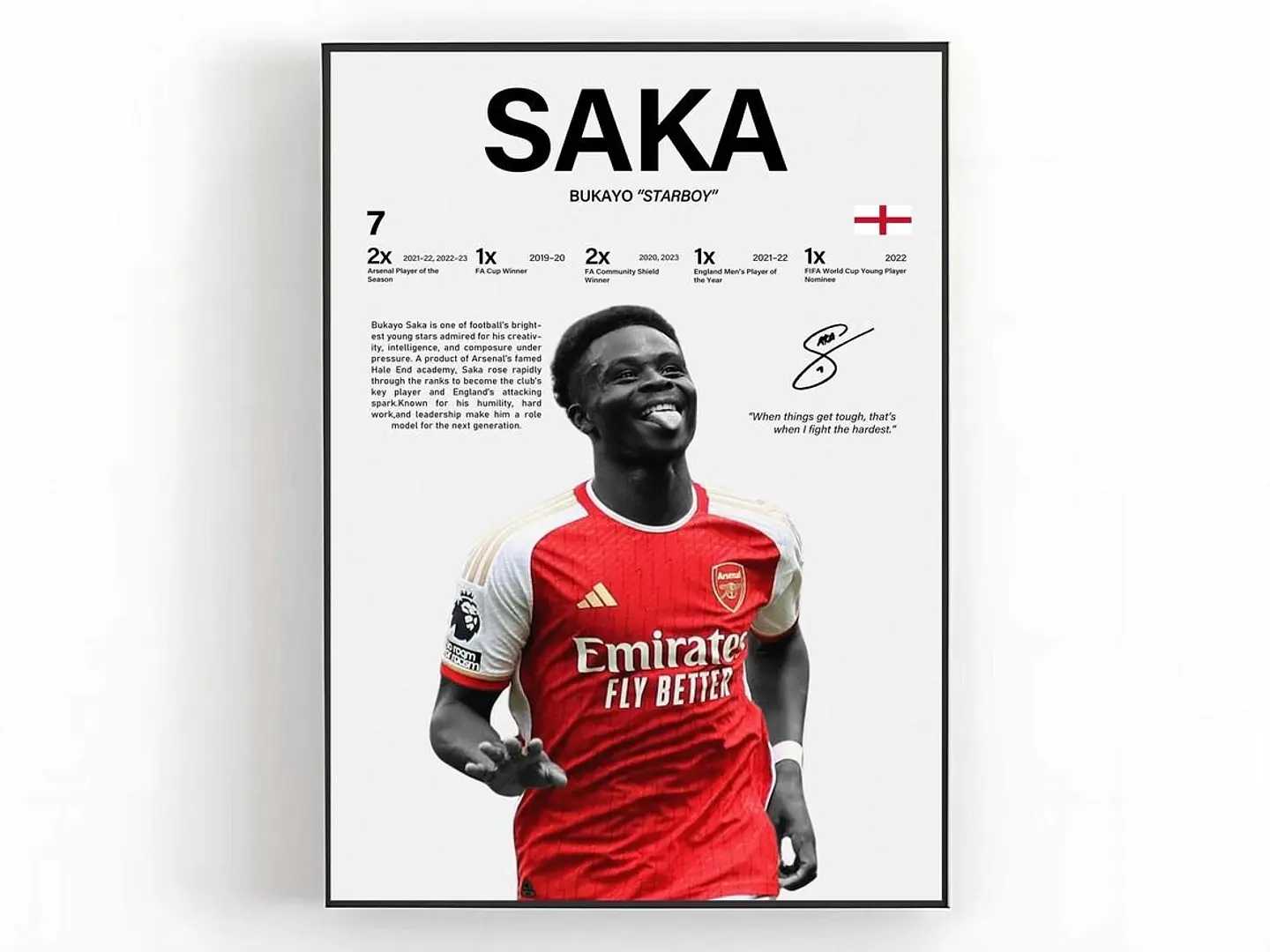 Cuadro Bukayo Saka Fútbol Arsenal Estrella Inglesa + Marco 1
