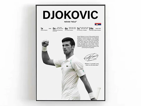 Cuadro Novak Djokovic Tenis Blanco Elegancia y Grandeza + Marco