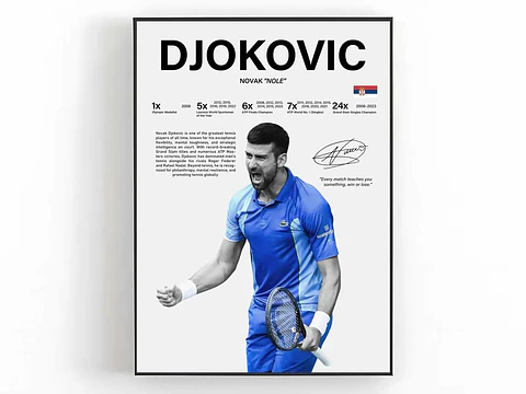 Cuadro Novak Djokovic Tenis Azul Intensidad y Grandeza + Marco