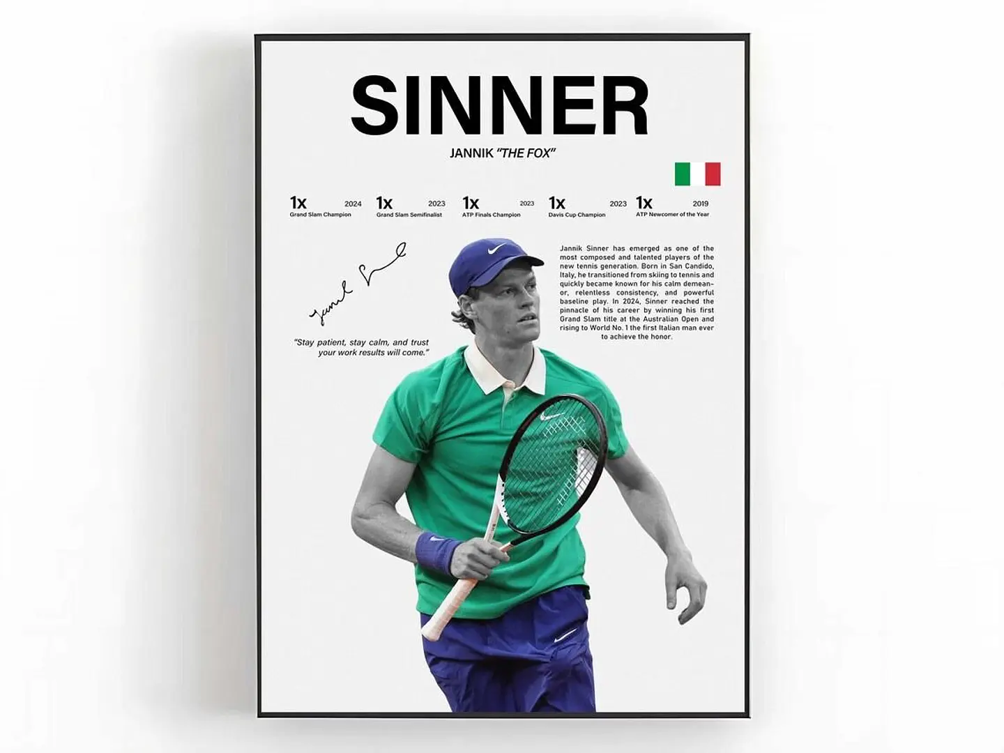 Cuadro Jannik Sinner N°1 ATP “The Fox” Tenis + Marco 1