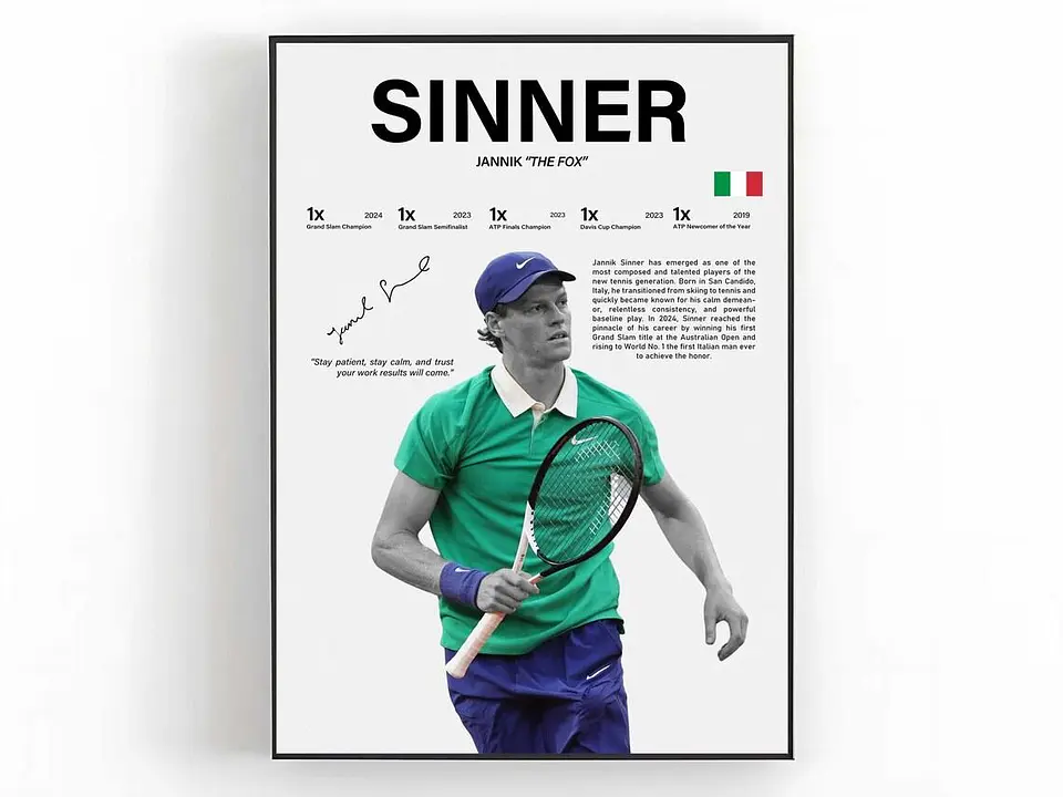 Cuadro Jannik Sinner N°1 ATP “The Fox” Tenis + Marco 1