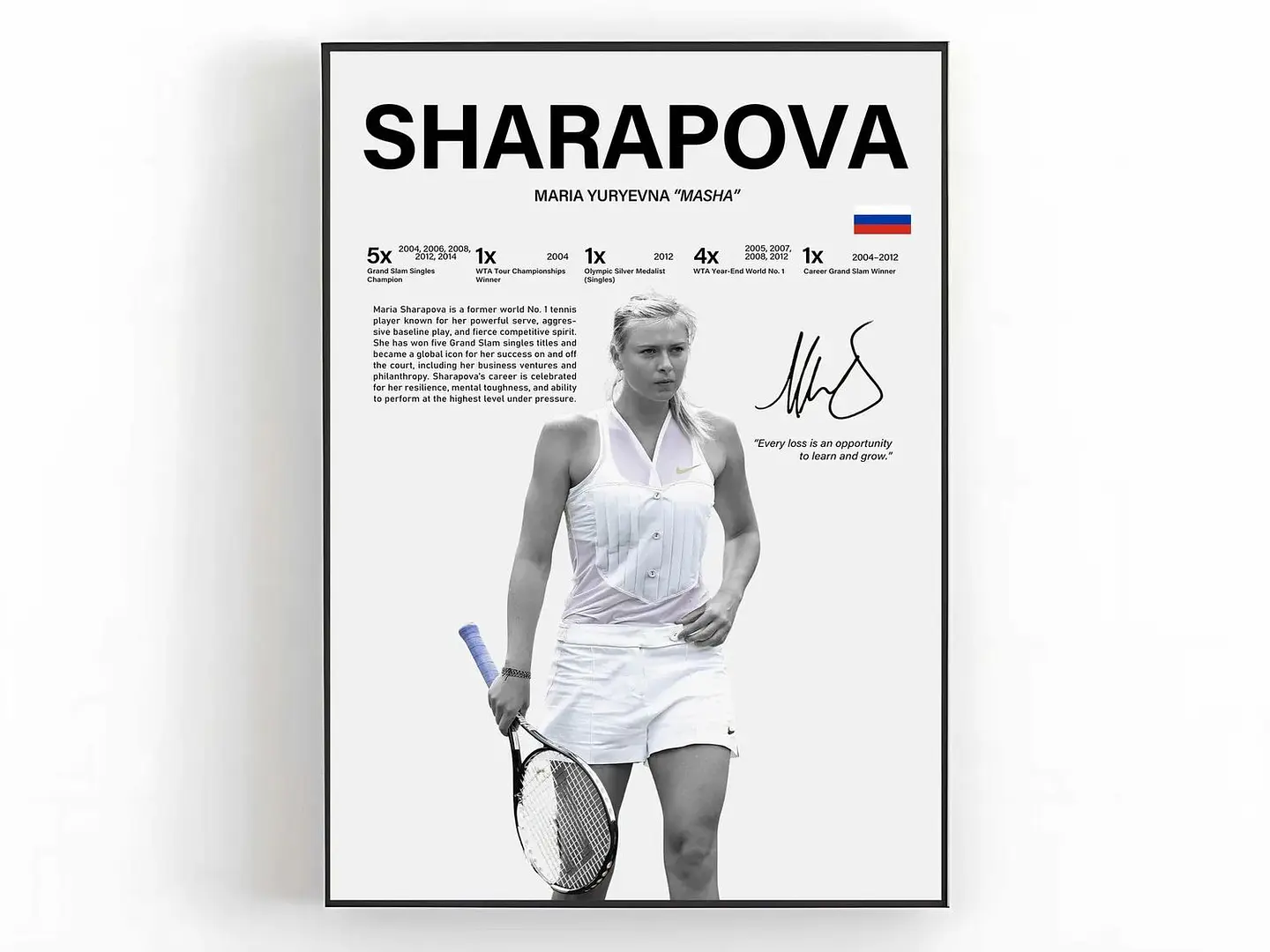 Cuadro Maria Sharapova “Siberian Siren” Tenis Elegancia y Potencia + Marco 1