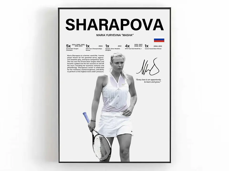 Cuadro Maria Sharapova “Siberian Siren” Tenis Elegancia y Potencia + Marco 1