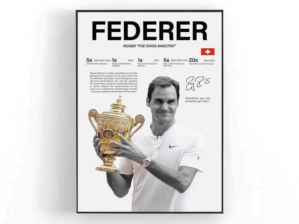 Cuadro Roger Federer Tenis “Maestro Suizo” + Marco 1