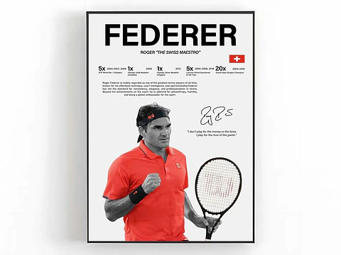 Cuadro Roger Federer Tenis “Maestro Suizo” Rojo Pasión y Grandeza + Marco