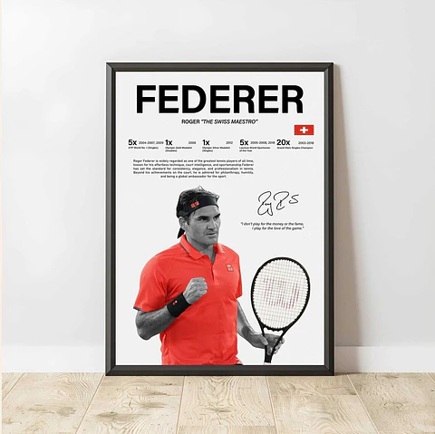 Cuadro Roger Federer Tenis “Maestro Suizo” Rojo Pasión y Grandeza + Marco