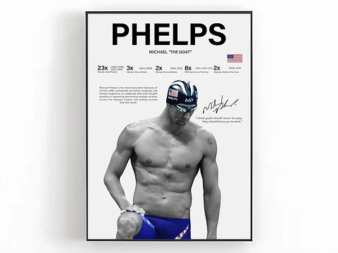 Cuadro Michael Phelps Natación “El Tiburón de Baltimore” + Marco