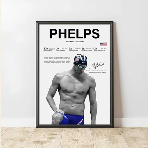 Cuadro Michael Phelps Natación “El Tiburón de Baltimore” + Marco