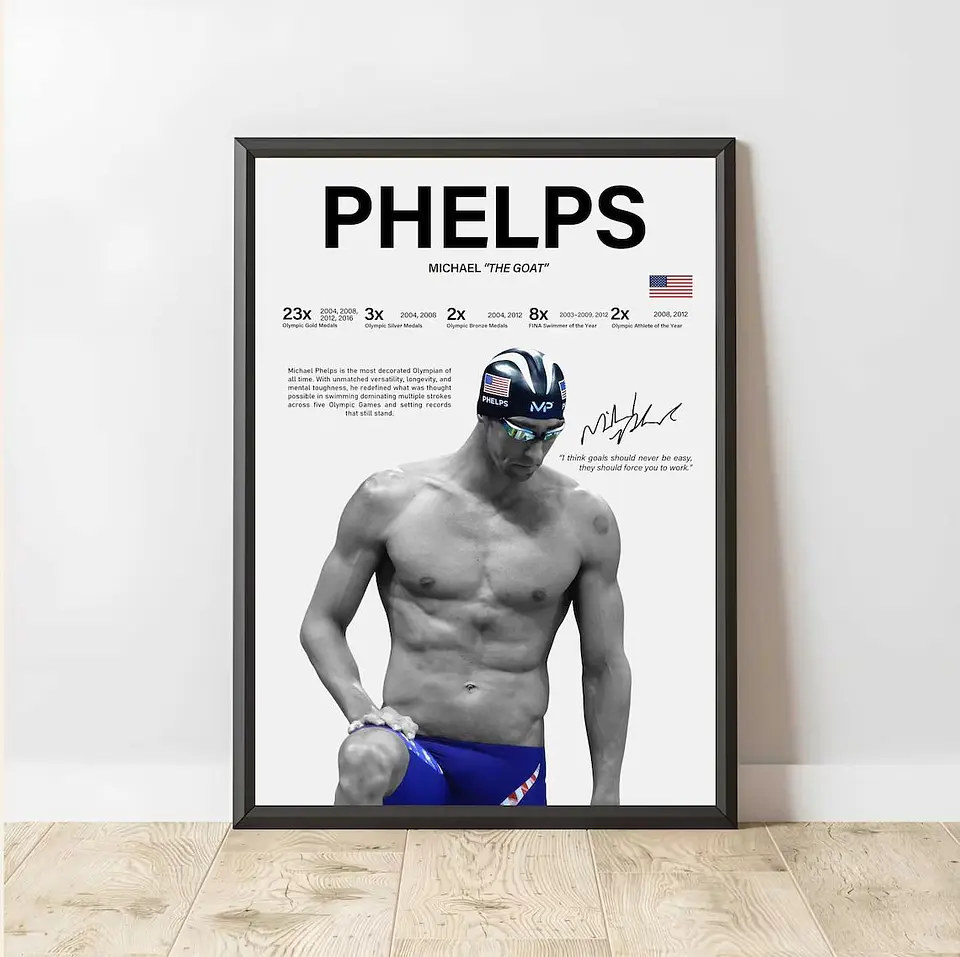 Cuadro Michael Phelps Natación “El Tiburón de Baltimore” + Marco 2