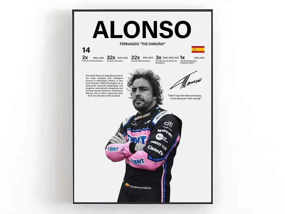Cuadro Fernando Alonso F1 N°14 “El Nano” Alpine F1 Team + Marco 1