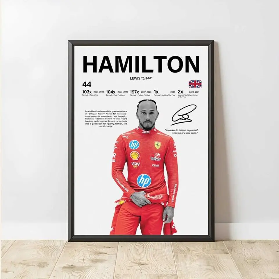 Cuadro Lewis Hamilton F1 Ferrari N°44 + Marco 2