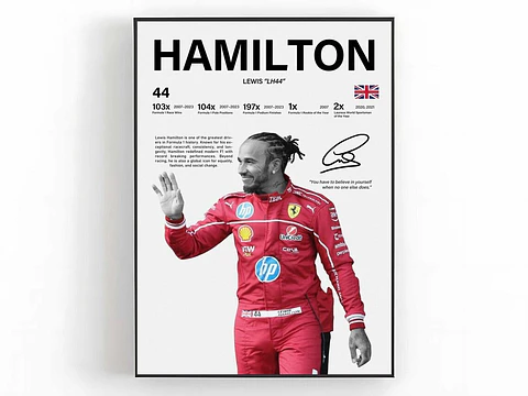 Cuadro Lewis Hamilton F1 Ferrari N°44 Ícono de la Velocidad + Marco