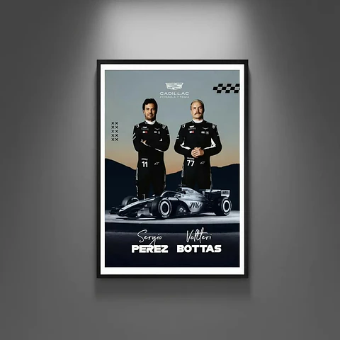 Cuadro Cadillac F1 Sergio Pérez & Valtteri Bottas Velocidad y Experiencia + Marco