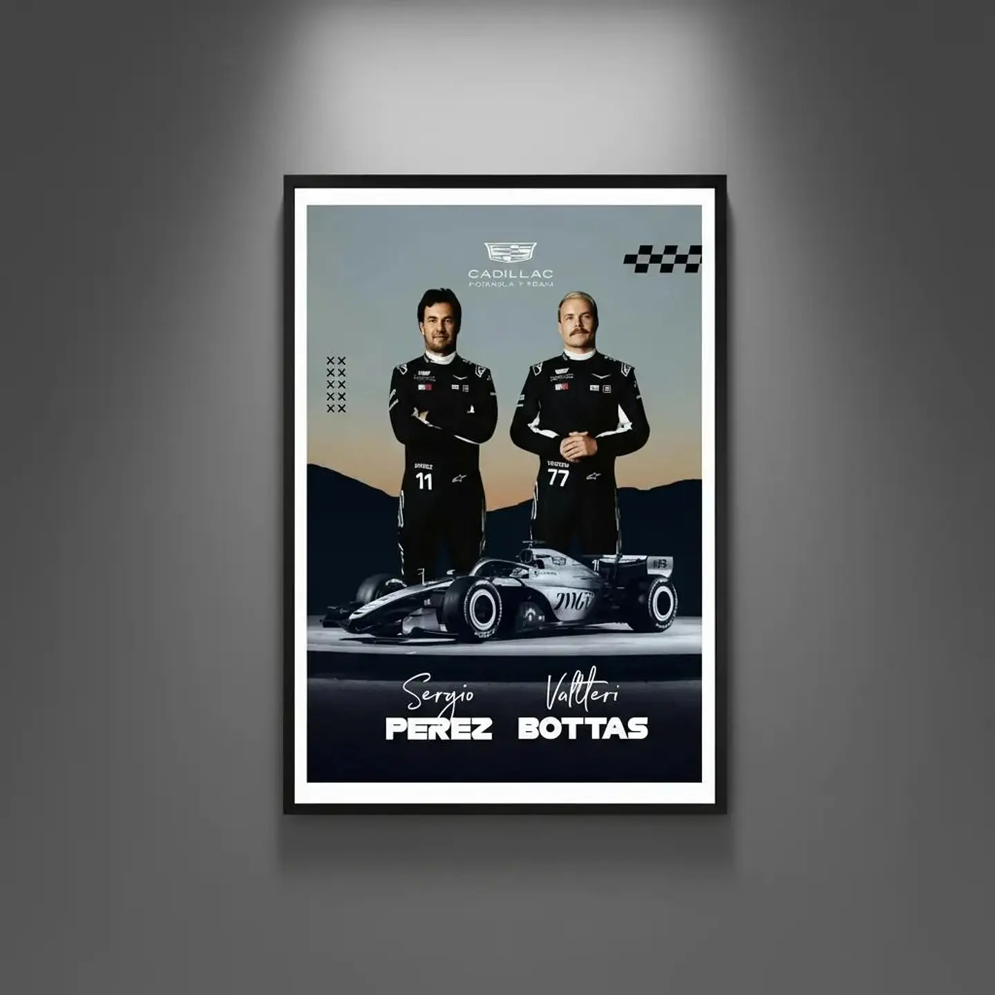 Cuadro Cadillac F1 Sergio Pérez & Valtteri Bottas Velocidad y Experiencia + Marco 1