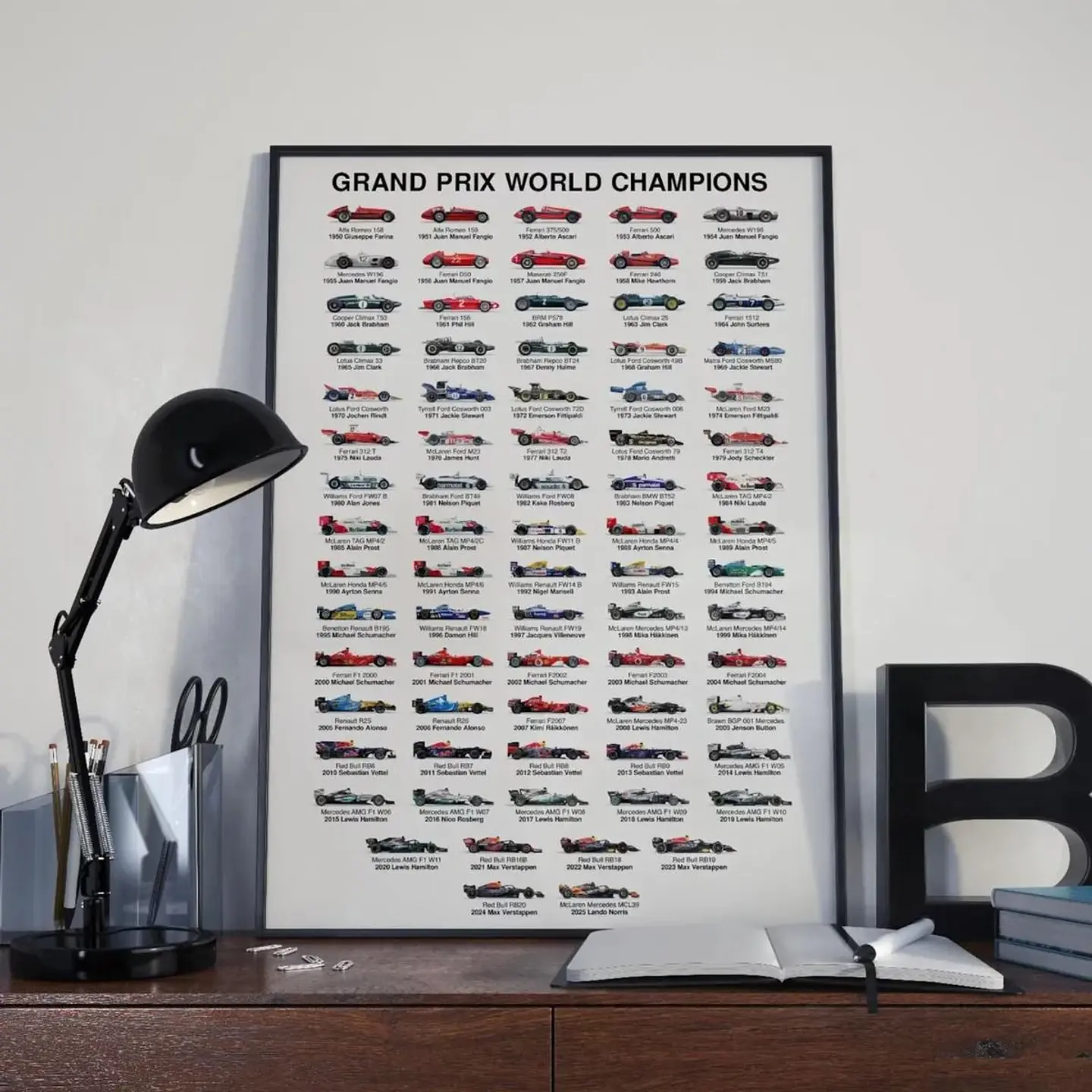 Cuadro Histórico F1 Campeones del Mundo de Fórmula 1 + Marco 1