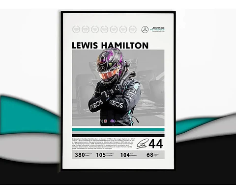 Cuadro Lewis Hamilton Máximo Campeón F1 Fórmula 1 + Marco Negro