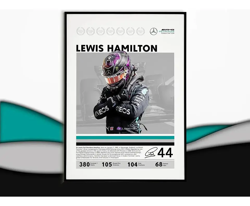 Cuadro Lewis Hamilton Máximo Campeón F1 Fórmula 1 + Marco Negro 1