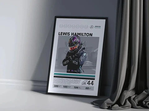 Cuadro Lewis Hamilton Máximo Campeón F1 Fórmula 1 + Marco Negro