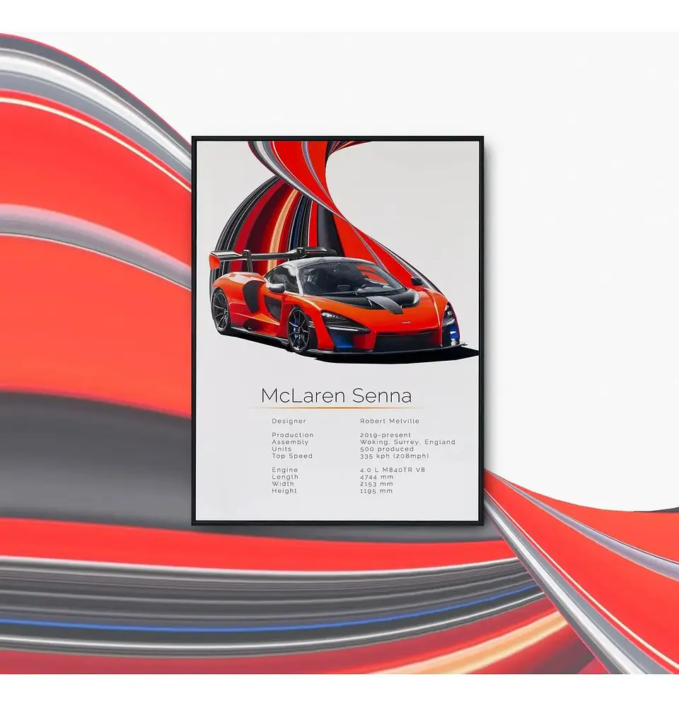 Cuadro Auto Mclaren Senna Naranja Supercar + Marco Negro 1