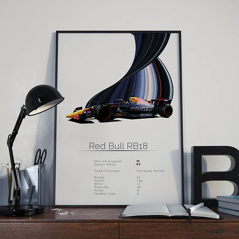 Cuadro Auto Red Bull RB18 Colección F1 Fórmula 1 + Marco Negro