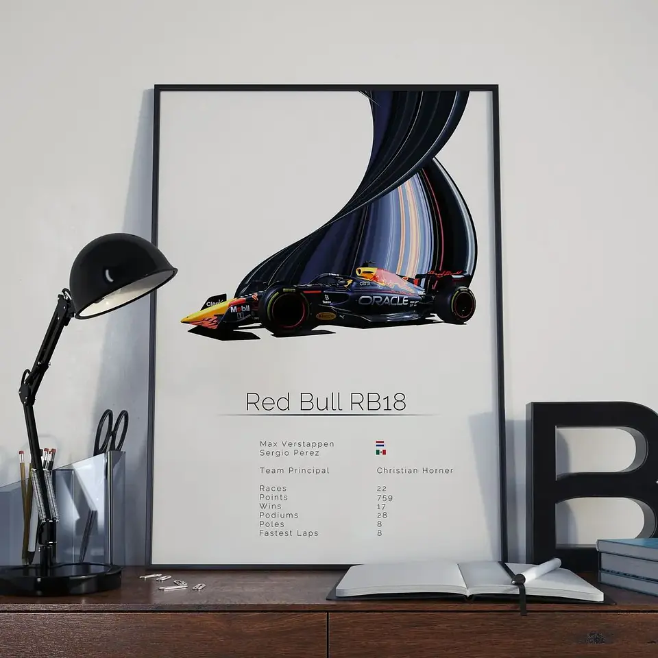 Cuadro Auto Red Bull RB18 Colección F1 Fórmula 1 + Marco Negro 2