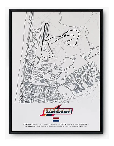 Cuadro Circuito Zandvoort F1 Países Bajos Formula 1 + Marco Negro