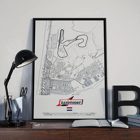 Cuadro Circuito Zandvoort F1 Países Bajos Formula 1 + Marco Negro