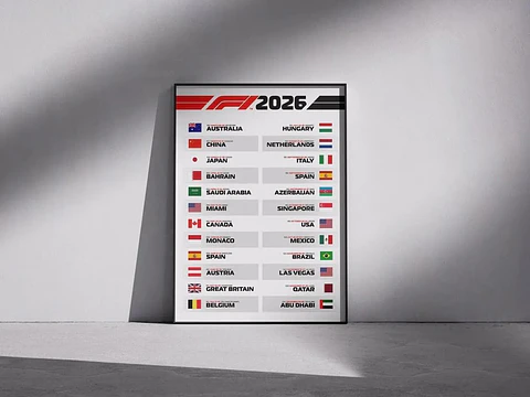 Cuadro Calendario De Fórmula 1 2026 Colección Especial Blanco Negro