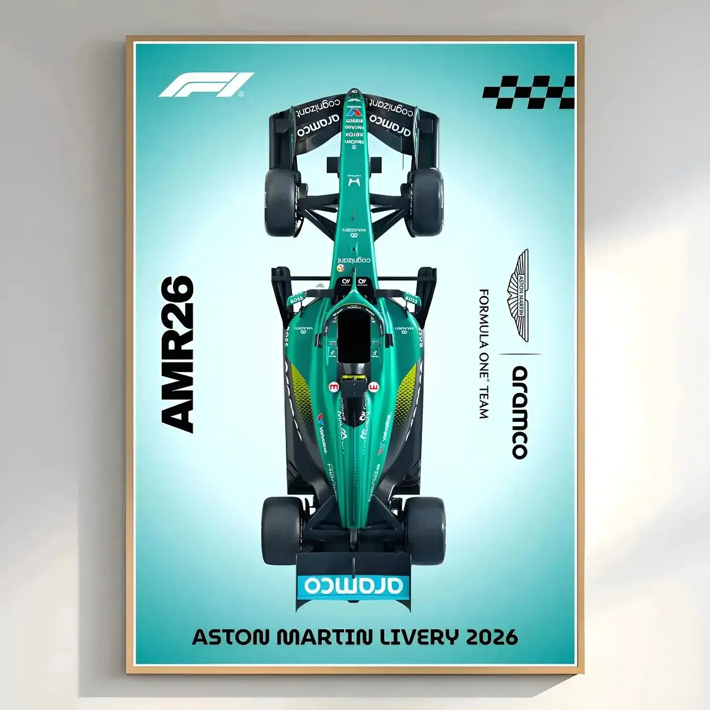 Cuadro Autos Fórmula 1 2026 Vista Aérea Aston Martin + Marco Negro 1