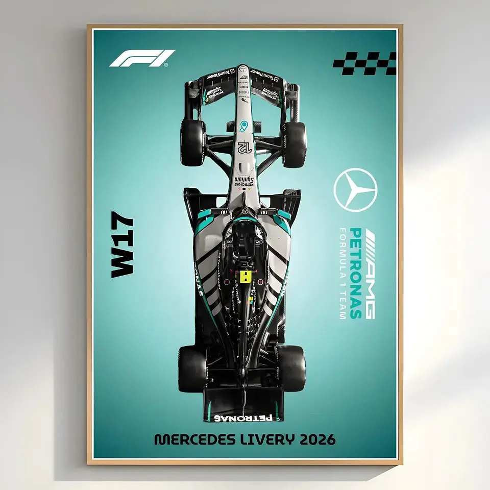 Cuadro Autos Fórmula 1 2026 Vista Mercedes Benz + Marco Negro 1