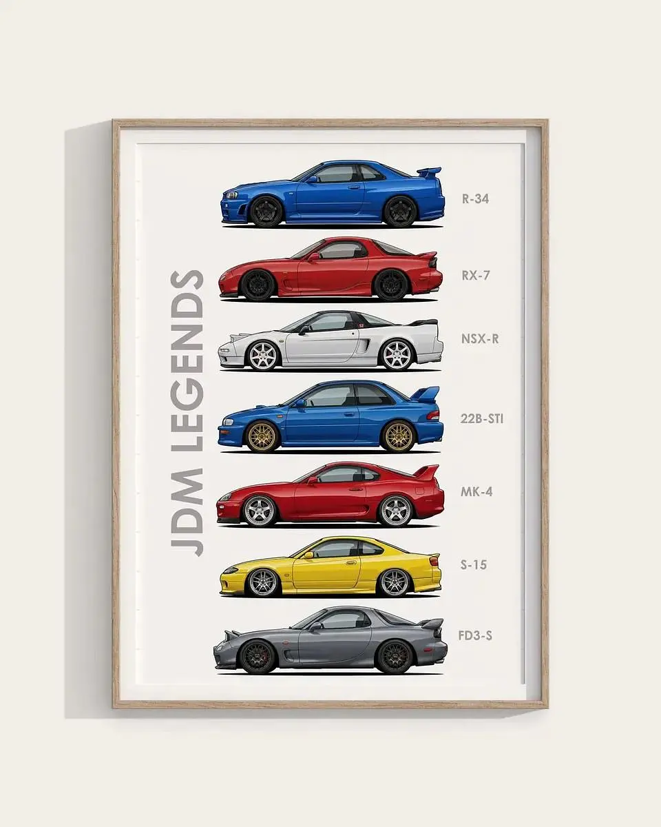Cuadro Deportivos Japoneses Icónicos Leyendas Jdm + Marco Negro 1