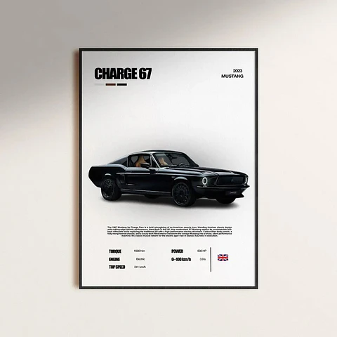 Cuadro Auto Ford Mustang Charge 1967 Blanco + Marco Negro