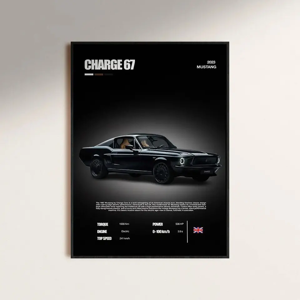 Cuadro Auto Ford Mustang Charge 1967 Negro + Marco Negro 1