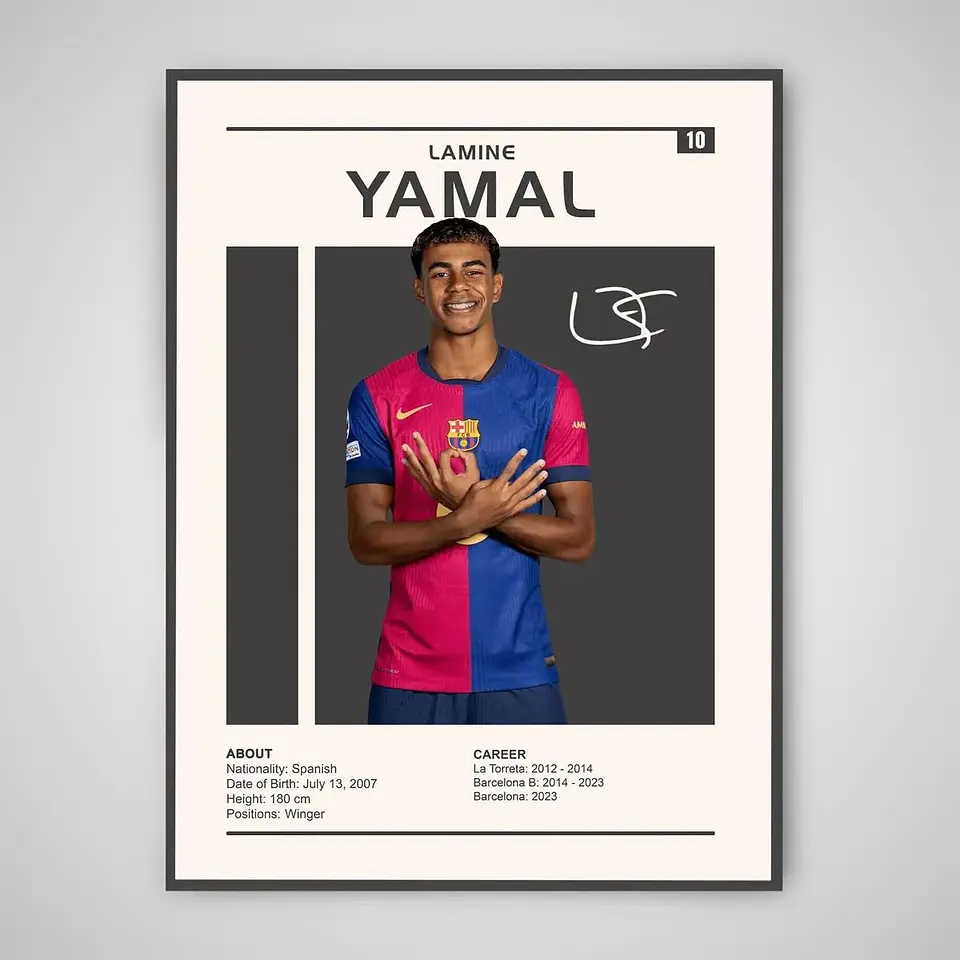 Cuadro Lamine Yamal FC Barcelona + Marco Negro 1