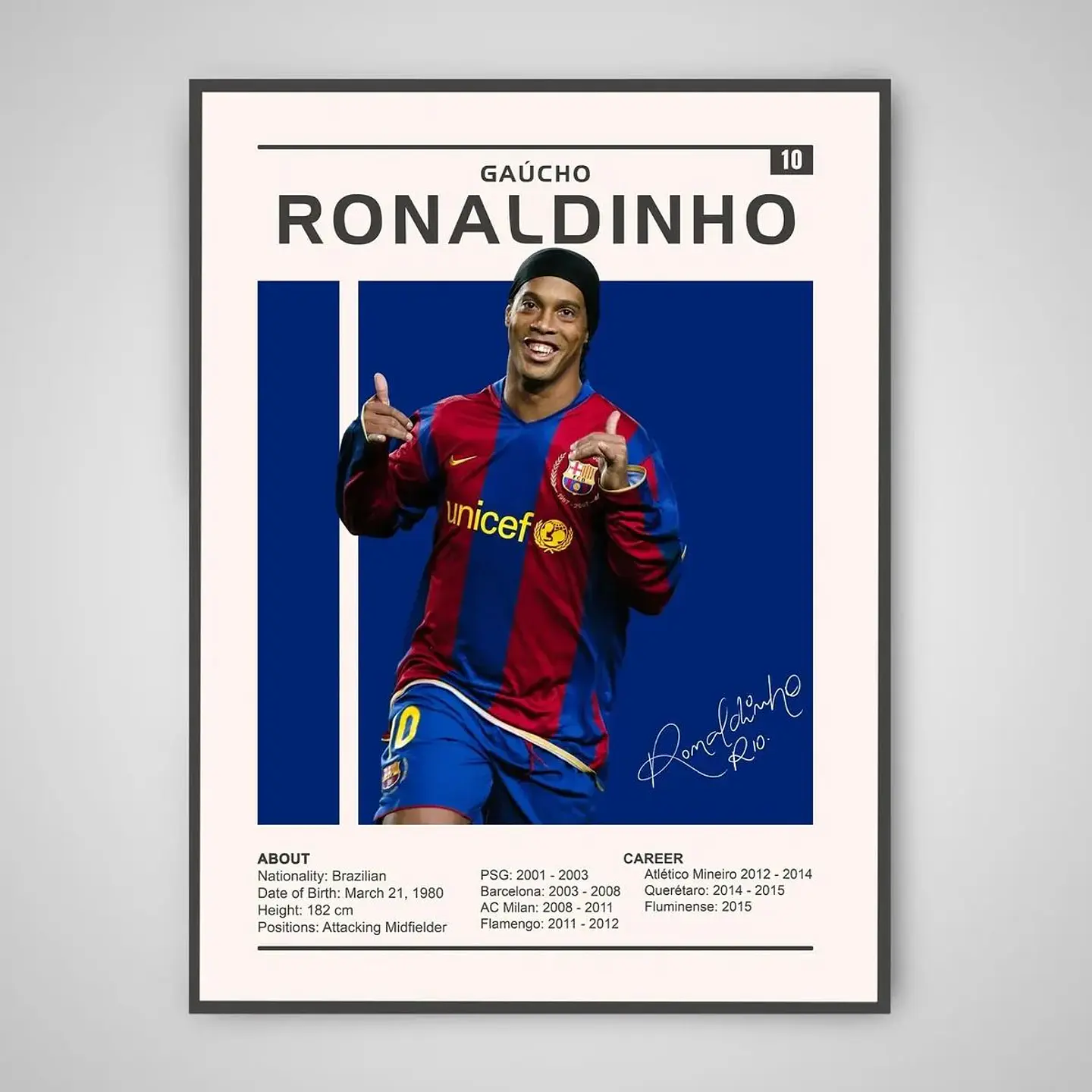 Cuadro Ronaldinho FC Barcelona Leyenda + Marco Negro 1