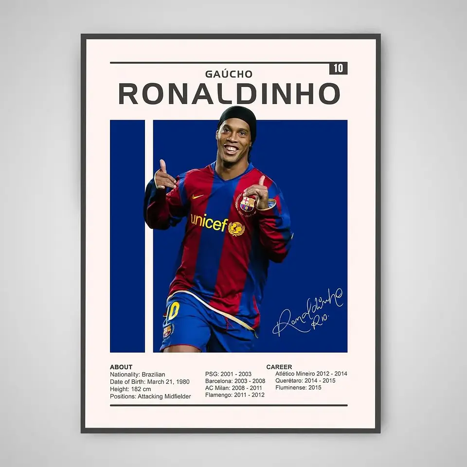 Cuadro Ronaldinho FC Barcelona Leyenda + Marco Negro 1