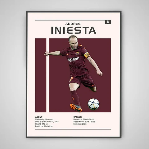 Cuadro Andrés Iniesta Leyenda del Fútbol + Marco Negro