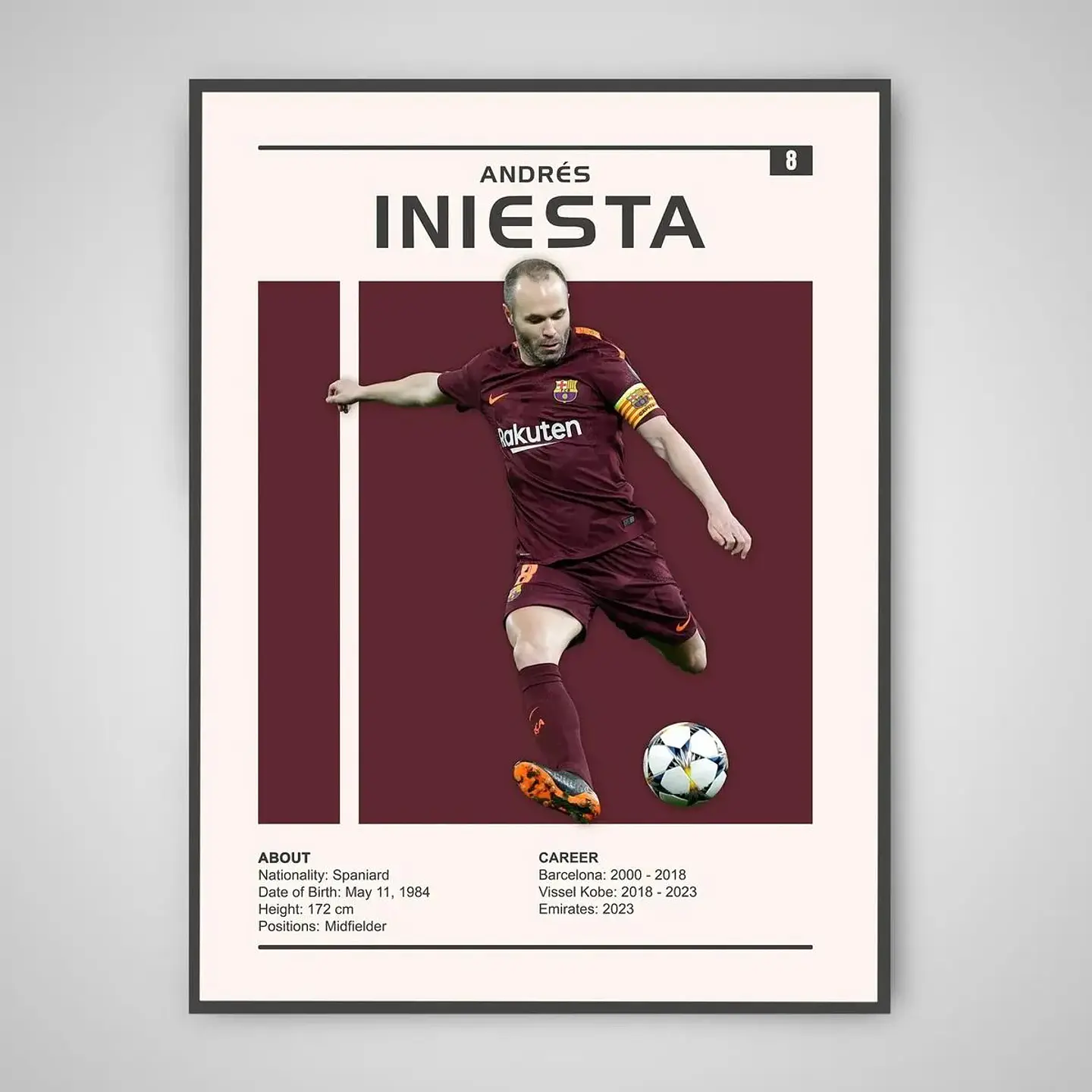 Cuadro Andrés Iniesta Leyenda del Fútbol + Marco Negro 1