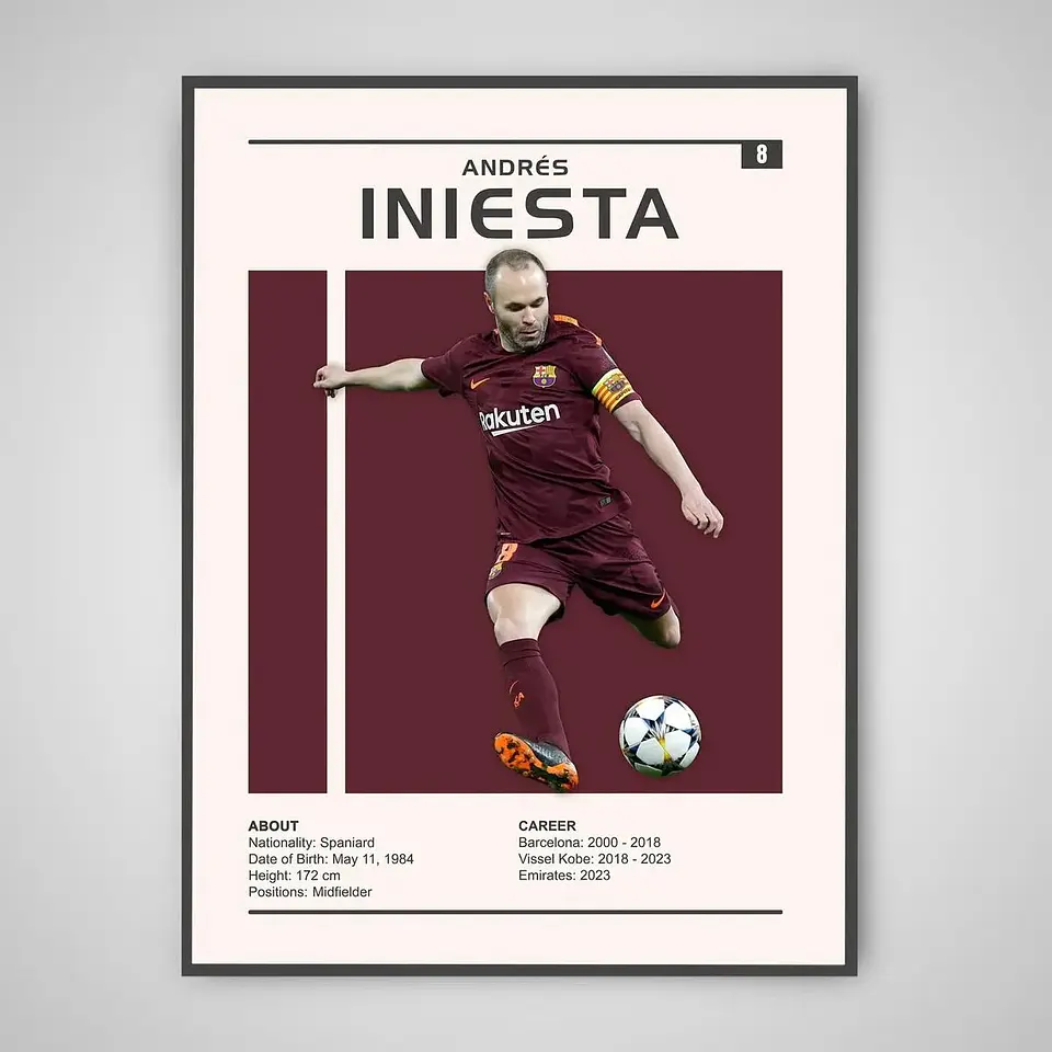 Cuadro Andrés Iniesta Leyenda del Fútbol + Marco Negro 1