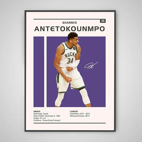 Cuadro Giannis Antetokounmpo Estrella NBA + Marco