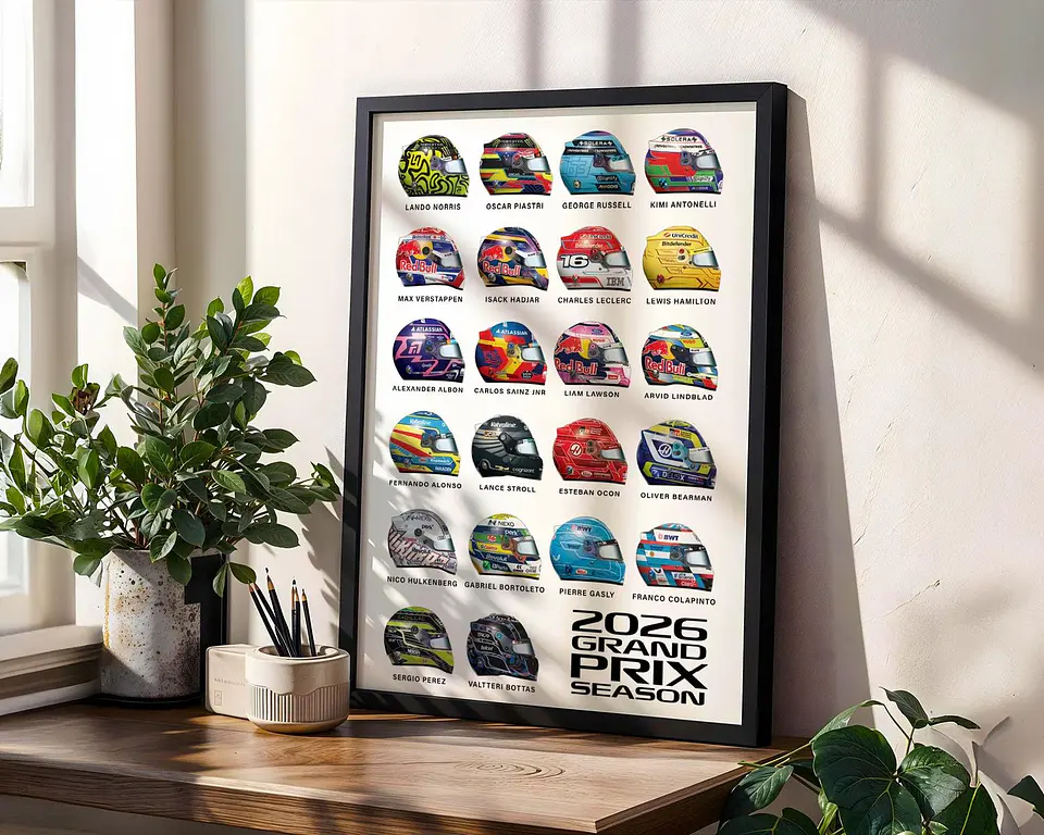Cuadro Cascos Pilotos Fórmula 1 Gran Premio 2026 + Marco 1