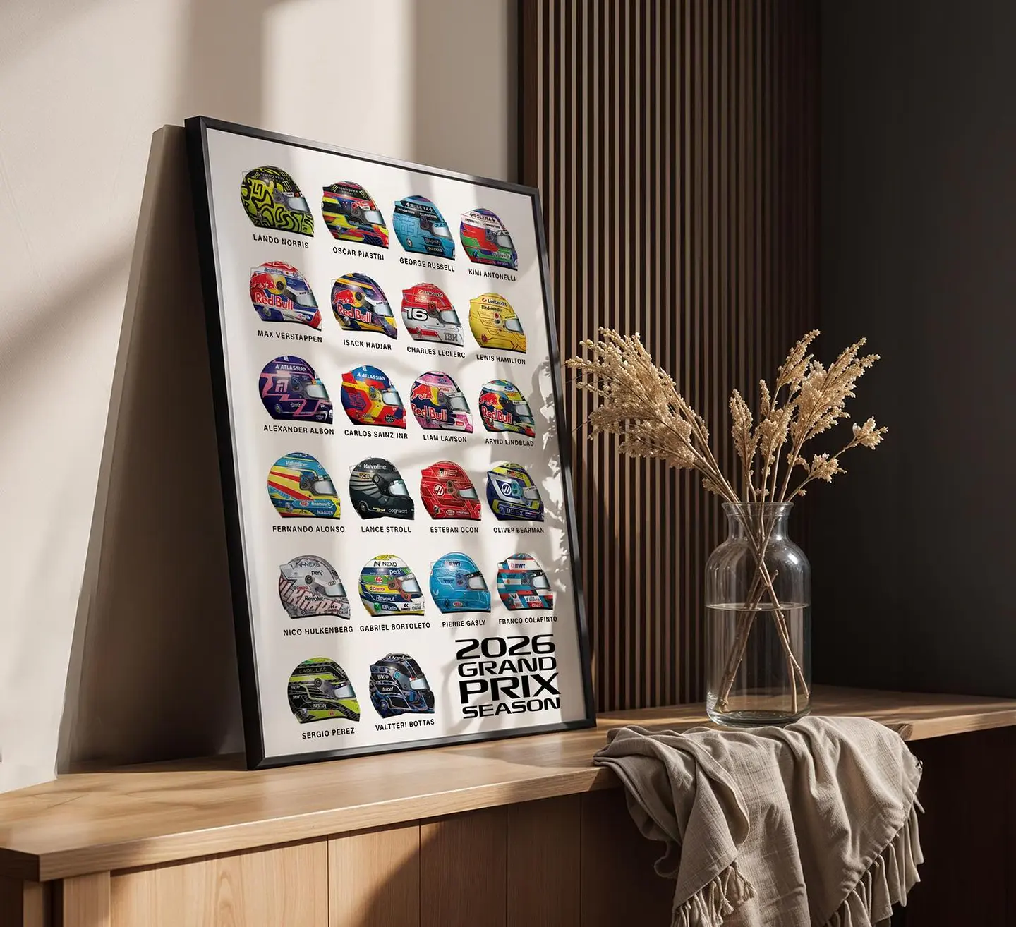Cuadro Cascos Pilotos Fórmula 1 Gran Premio 2026 + Marco 3