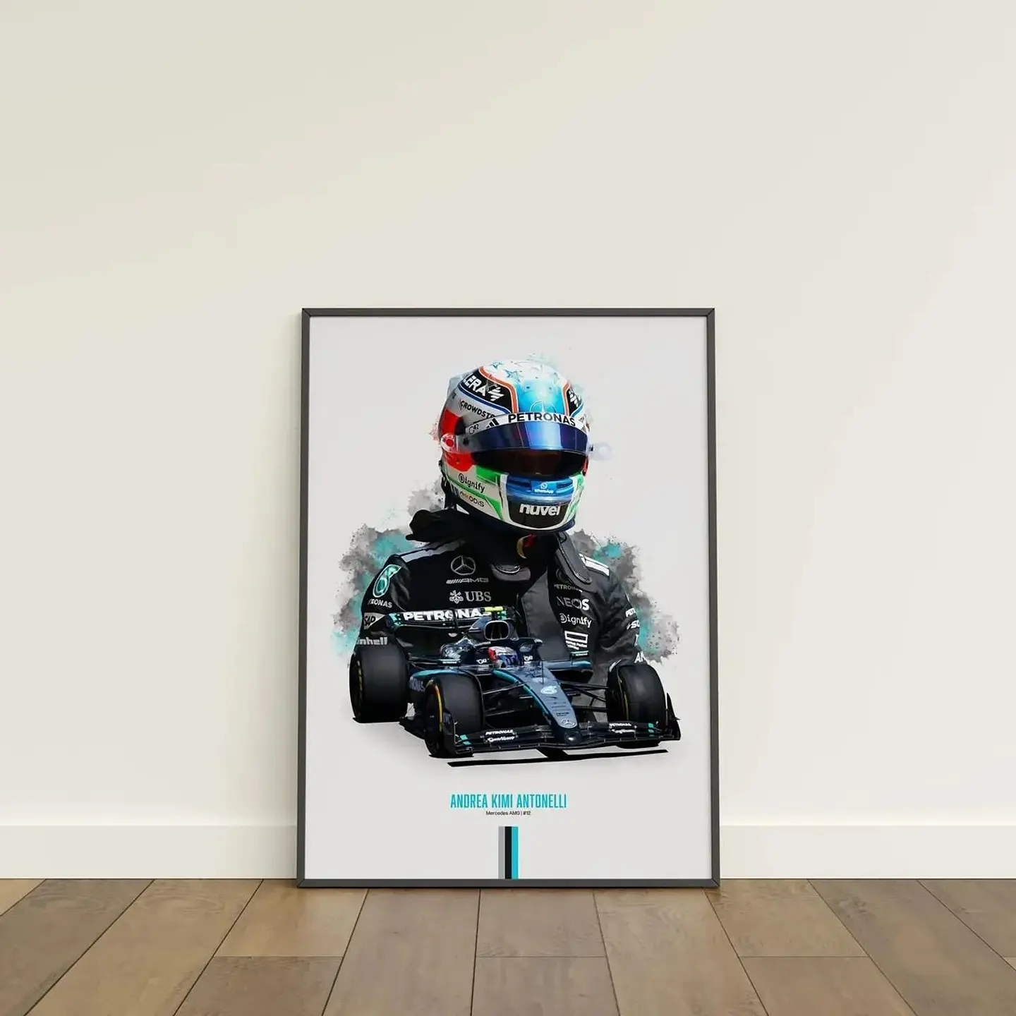 Cuadro Fórmula 1 Andrea Kimi Antonelli Mercedes-Benz AMG F1 Decoración Automovilismo Marco Negro 1
