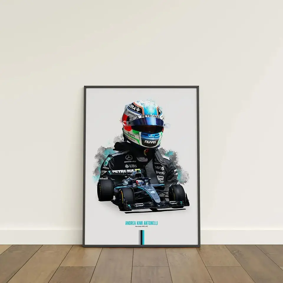 Cuadro Fórmula 1 Andrea Kimi Antonelli Mercedes-Benz AMG F1 Decoración Automovilismo Marco Negro 1