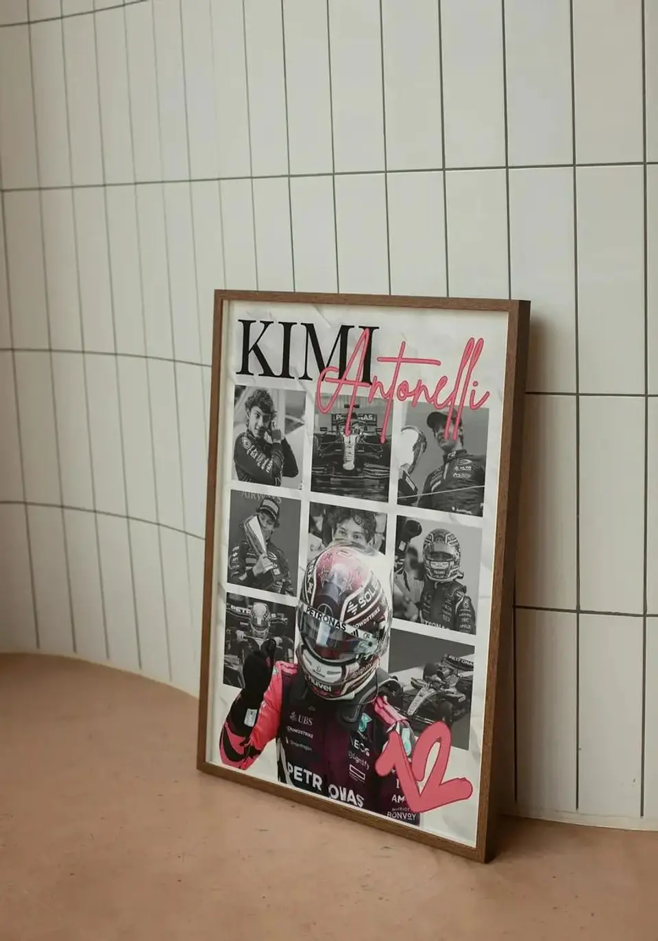 Cuadro Fórmula 1 Andrea Kimi Antonelli II Mercedes Benz AMG F1 Decoración Automovilismo Marco Negro 1