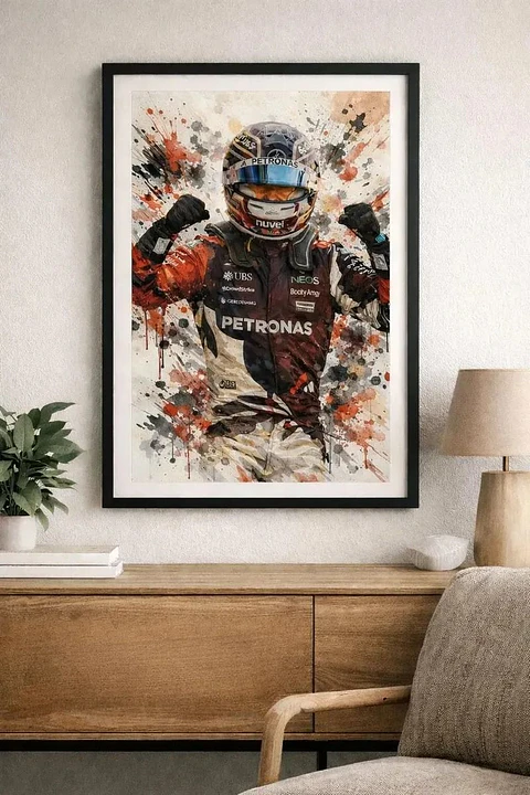 Cuadro Fórmula 1 Andrea Kimi Antonelli V Mercedes Benz AMG F1 Decoración Automovilismo Marco Negro