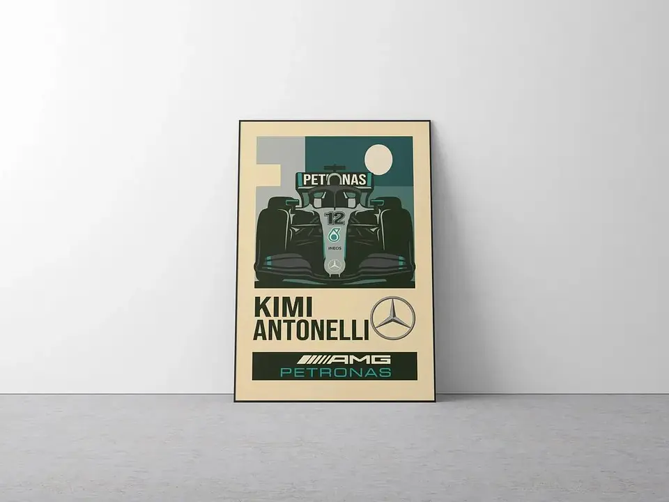 Cuadro Fórmula 1 Andrea Kimi Antonelli VI Mercedes Benz AMG F1 Decoración Automovilismo Marco Negro 1